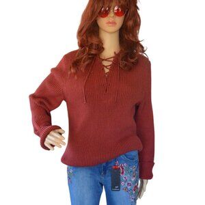 Vintage Express Ribbed Knit Sweater Rust Red Orange Women's M Boho Earth Girl